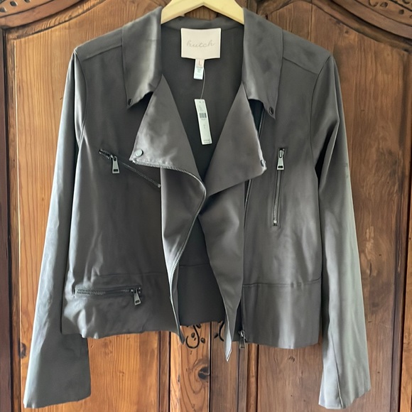 Hutch Jackets & Coats Nwt Anthropologie Hutch Dark Grey Faux Suede Zip Up Moto Jacket Size L